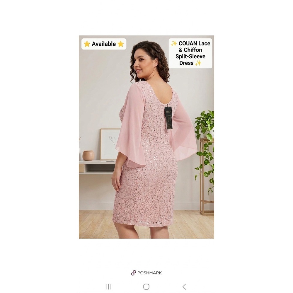 COOAN Apparel Womens Lace Chiffon Party Cocktail Dress Size 2XL Light Pink. NWT